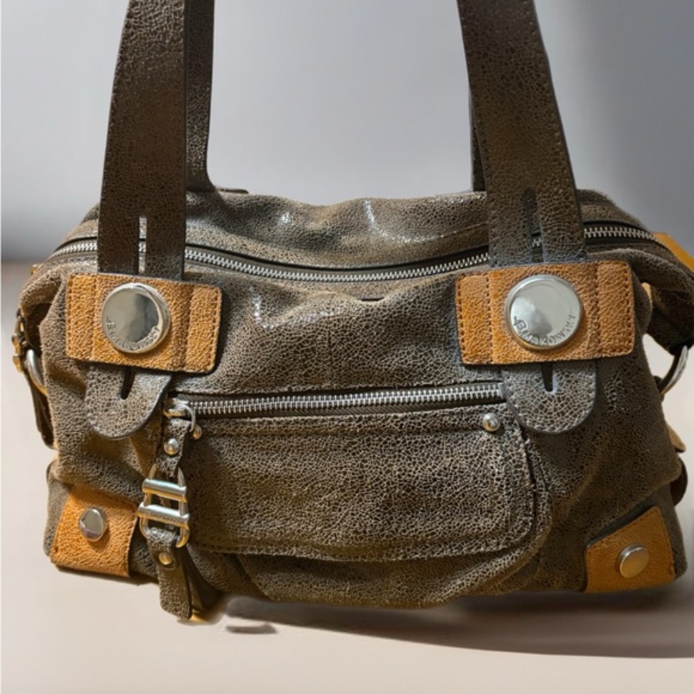 B. Makowsky Textured Brown and Tan Shoulder Bag - Picture 1 of 7